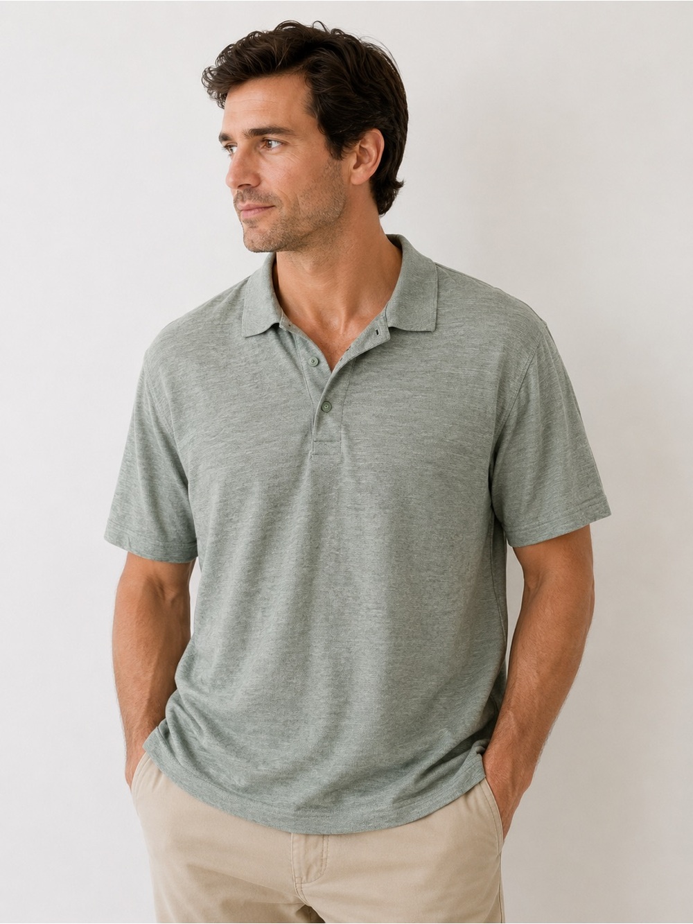 Christian Lacroix 100 Linen Polo Shirt Sage Green Short Sleeve Mens Large